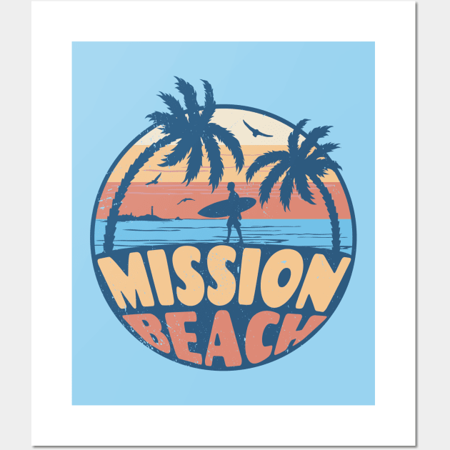 Vintage Surfing Mission Beach, California // Retro Summer Vibes // Grunge Surfer Sunset Wall Art by Now Boarding